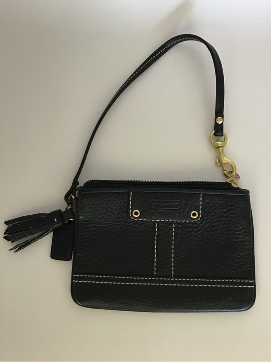 Coach Handbags - Coach Black Pebbled Leather Wristlet Clutch Pouch Tassel Zip Wrist Strap